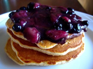 Oatmeal Pancakes with Blueberry Banana Sauce
