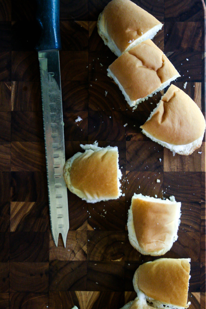 Cut up hot dog buns to use for sliders