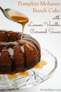 Pumpkin Molasses Bundt Cake with Lemon Vanilla Caramel Sauce