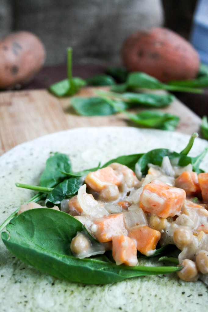 Coconut Adobo Yam & Spinach Wraps