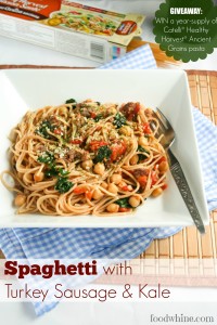 Spaghetti with Turkey Sausage & Kale {Catelli Giveaway}