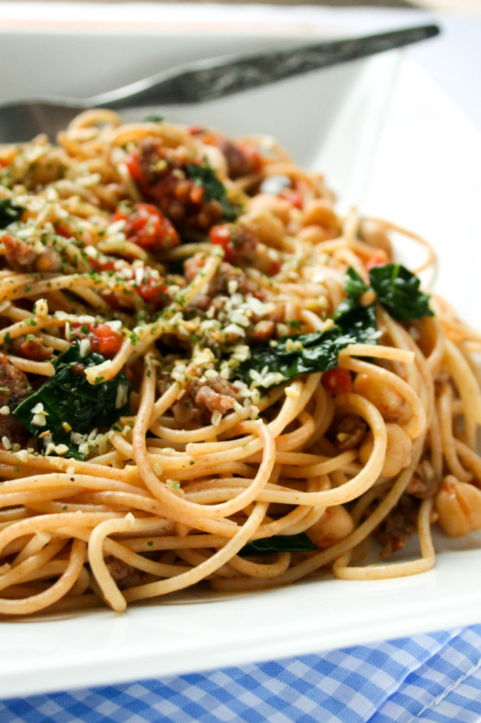 Spaghetti with Turkey Sausage & Kale