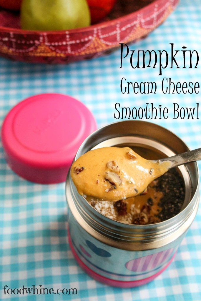 Grab-and-Go Breakfasts: Pumpkin Cream Cheese Smothie bowl, kept cold in a Thermos.
